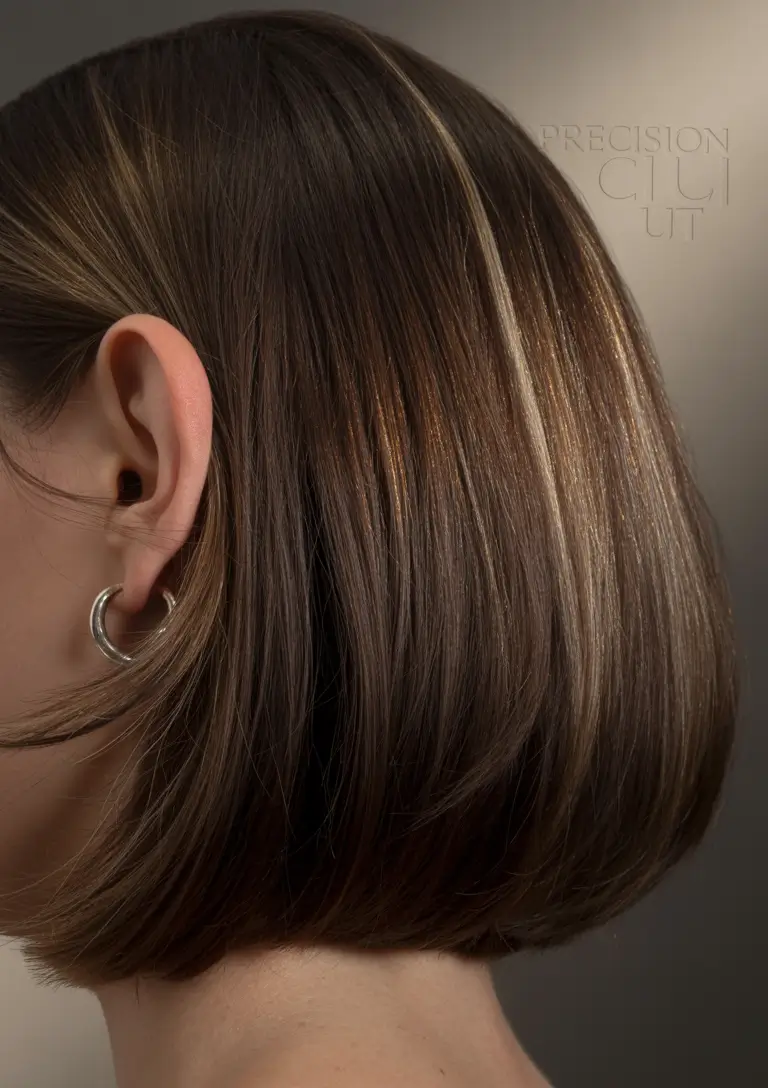 winter hair colors 2025 2026 for brunettes Polished Short Bob with Subtle Highlights