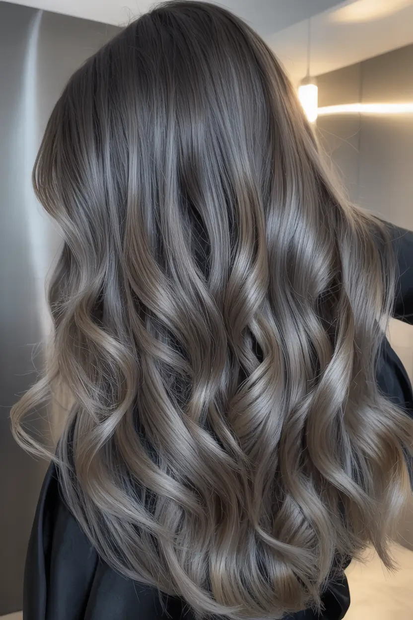 winter hair colors for brunettes 2025 Smoky Silver-Brown Blend