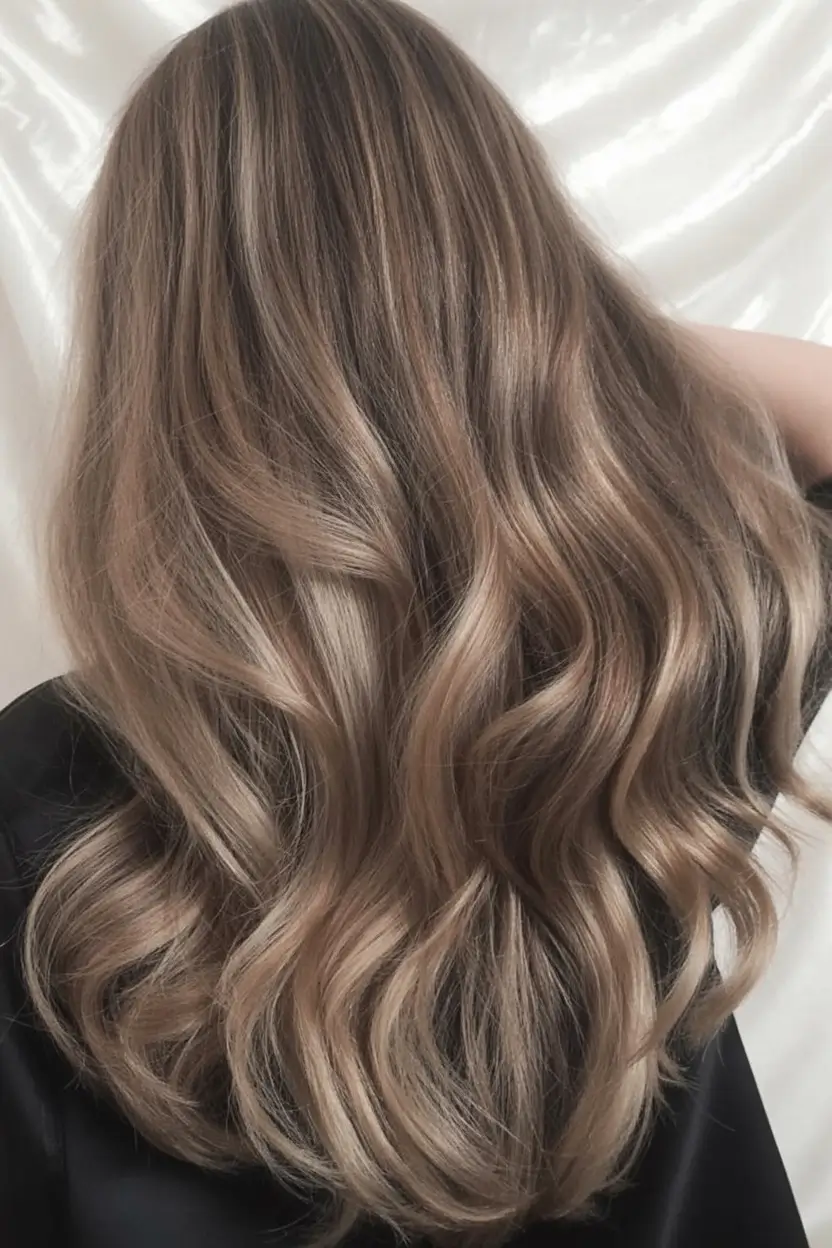 winter hair colors 2025 2026 for brunettes Champagne-Toned Brunette with Soft Shine