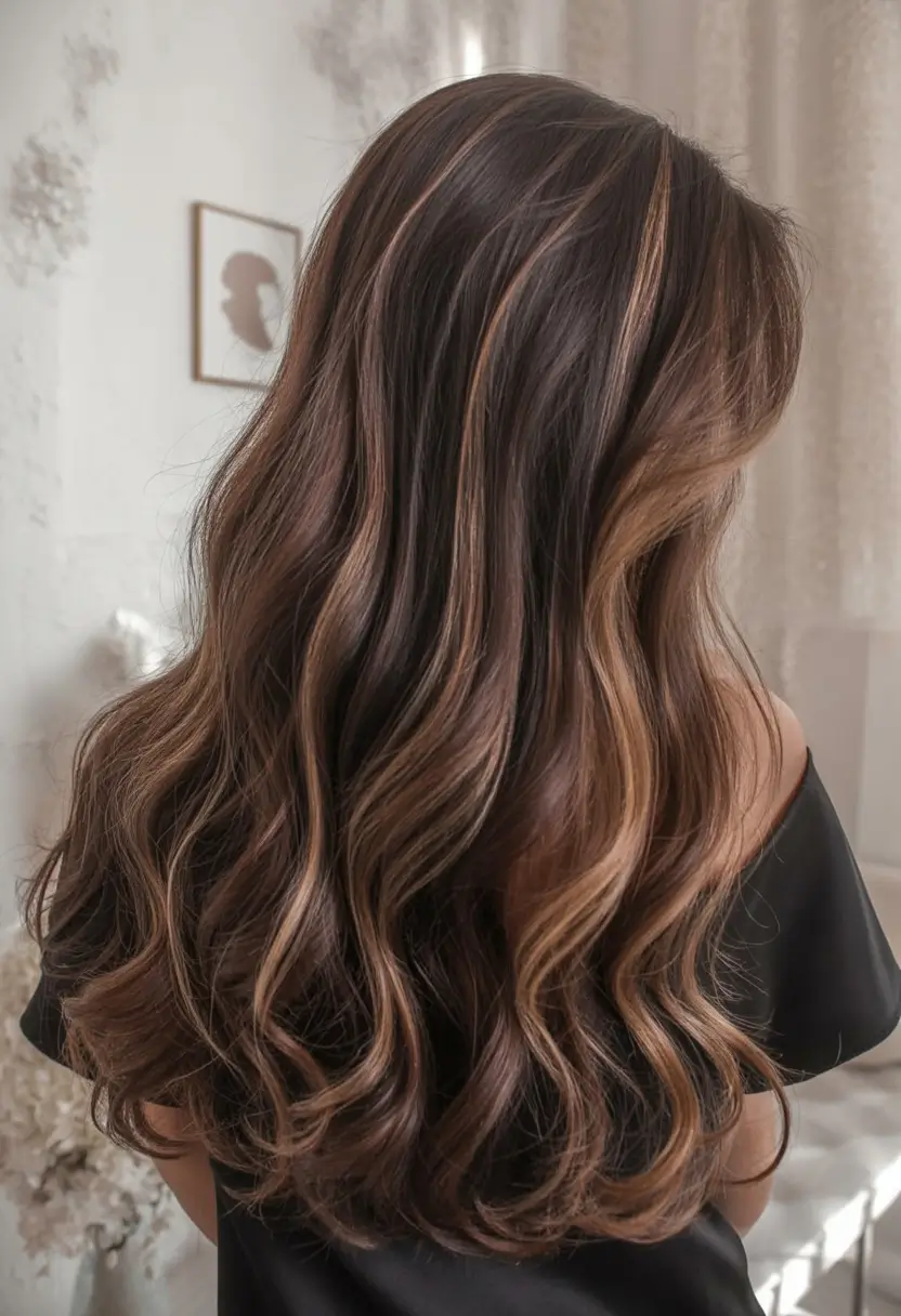 winter hair colors 2025 2026 for brunettes Dark Espresso with Golden Highlights