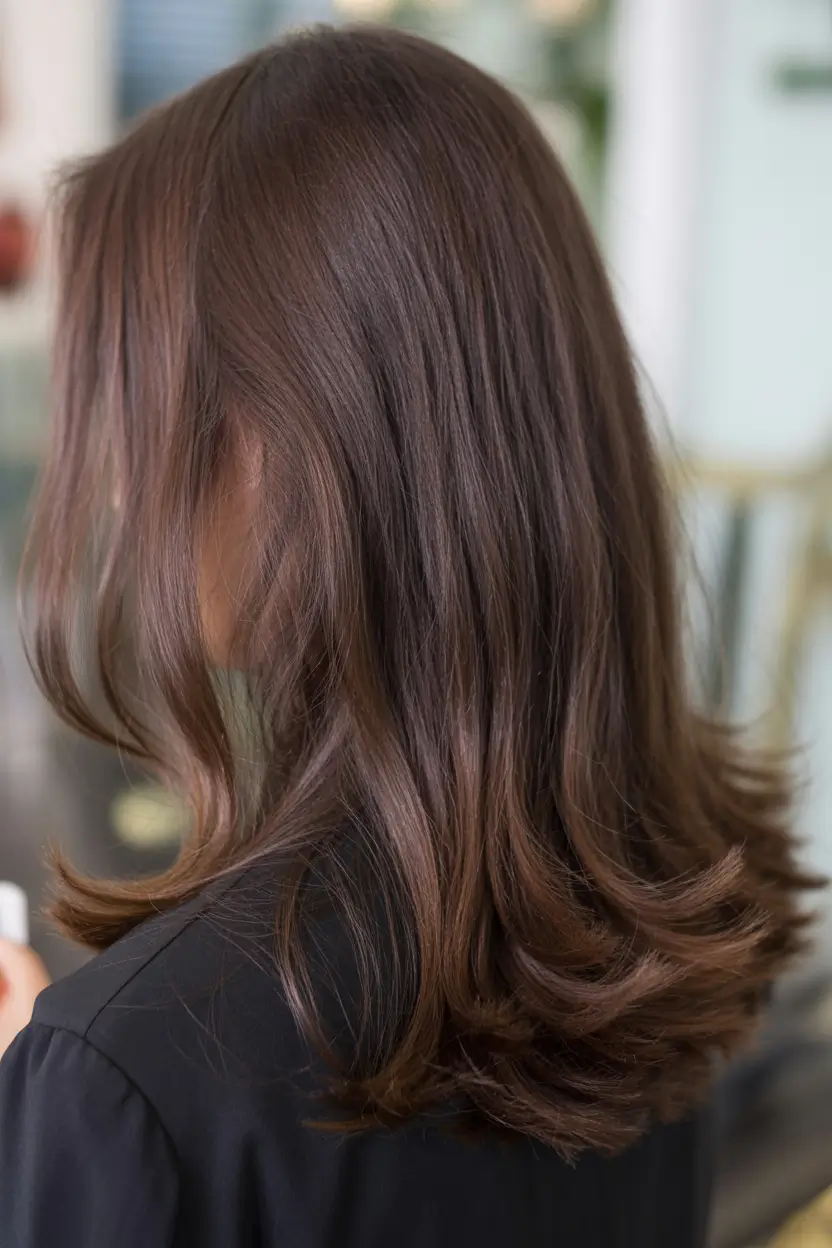 winter hair colors 2025 2026 for brunettes Medium Length Layers in Soft Chestnut