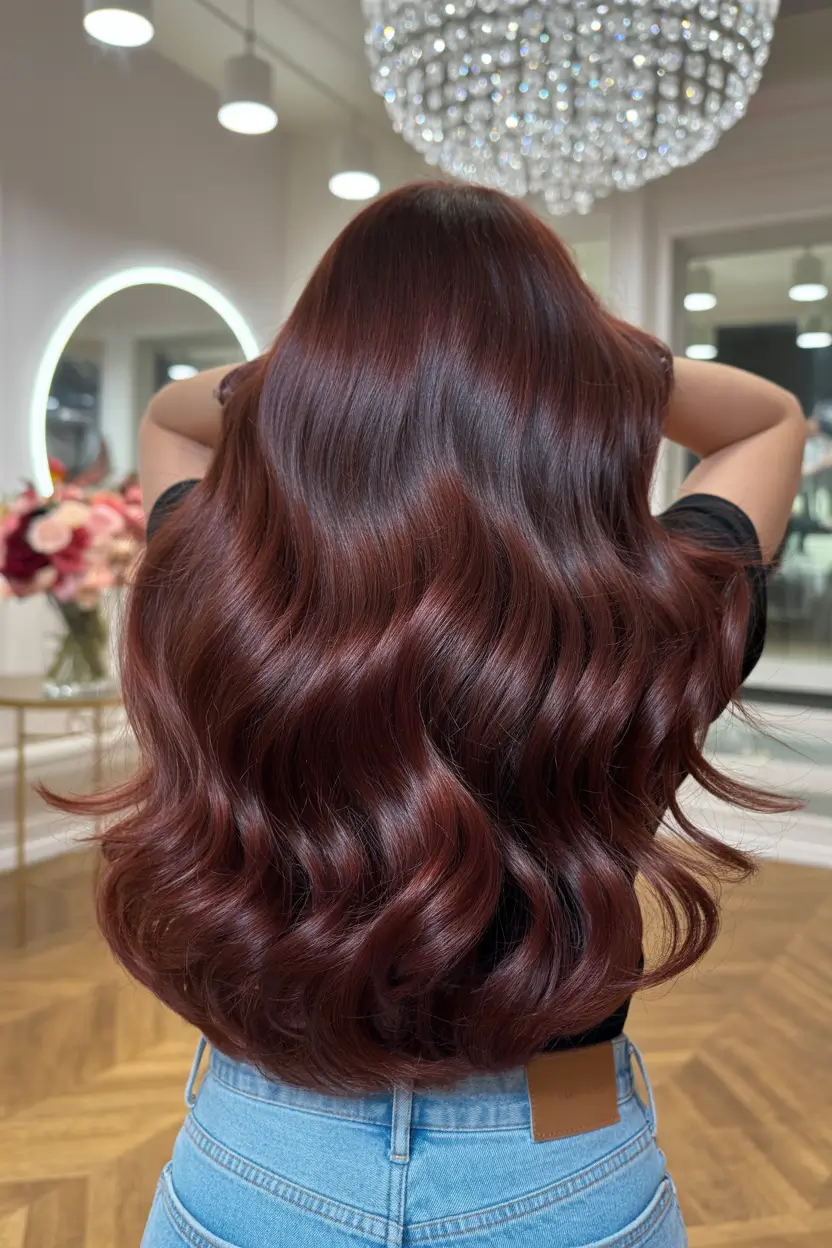 winter hair colors 2025 Deep Merlot Shine