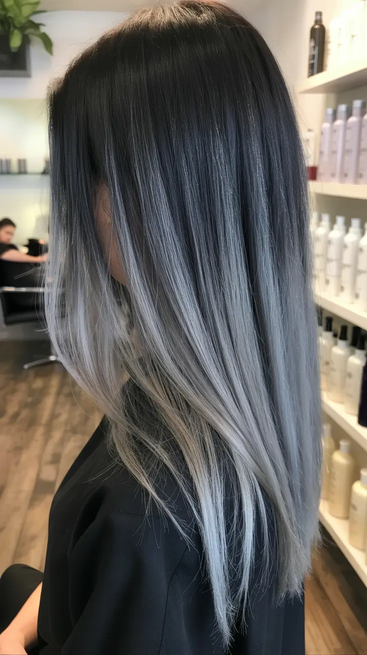 winter hair colors 2025 Icy Charcoal Gradient