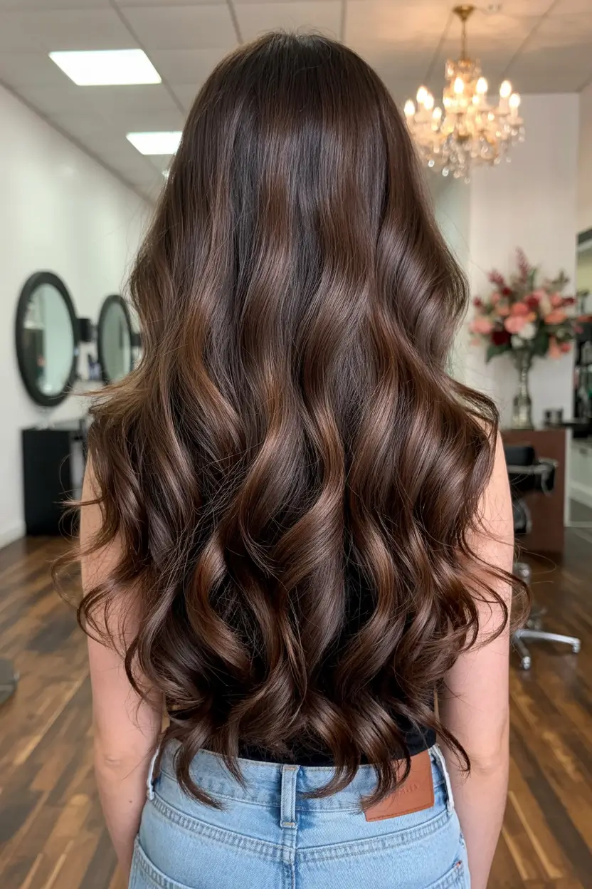 winter hair colors 2025 Chocolate Espresso Waves