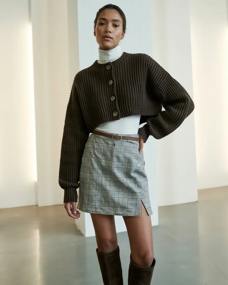 winter office outfits women Smart Plaids and Cropped Knits