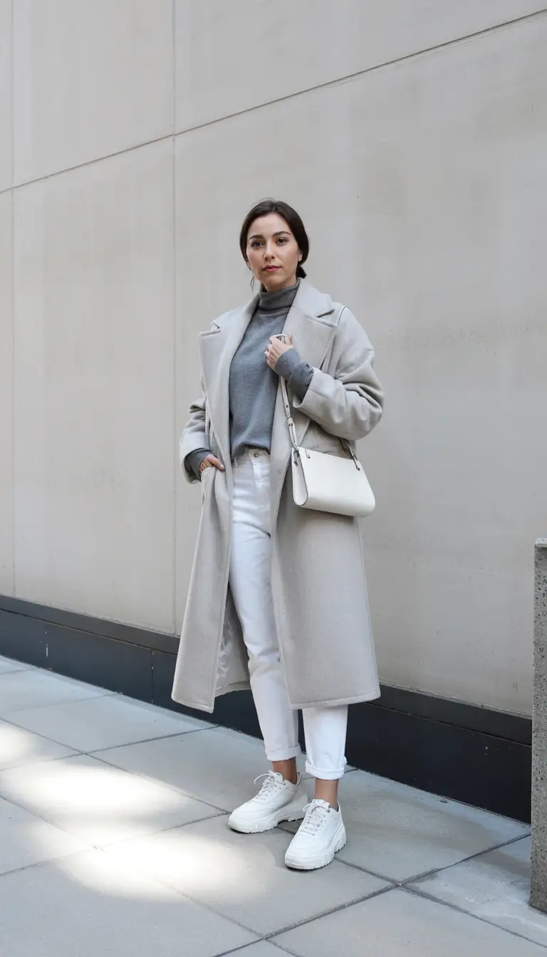 winter office outfits women Minimalist Grey and White Layers