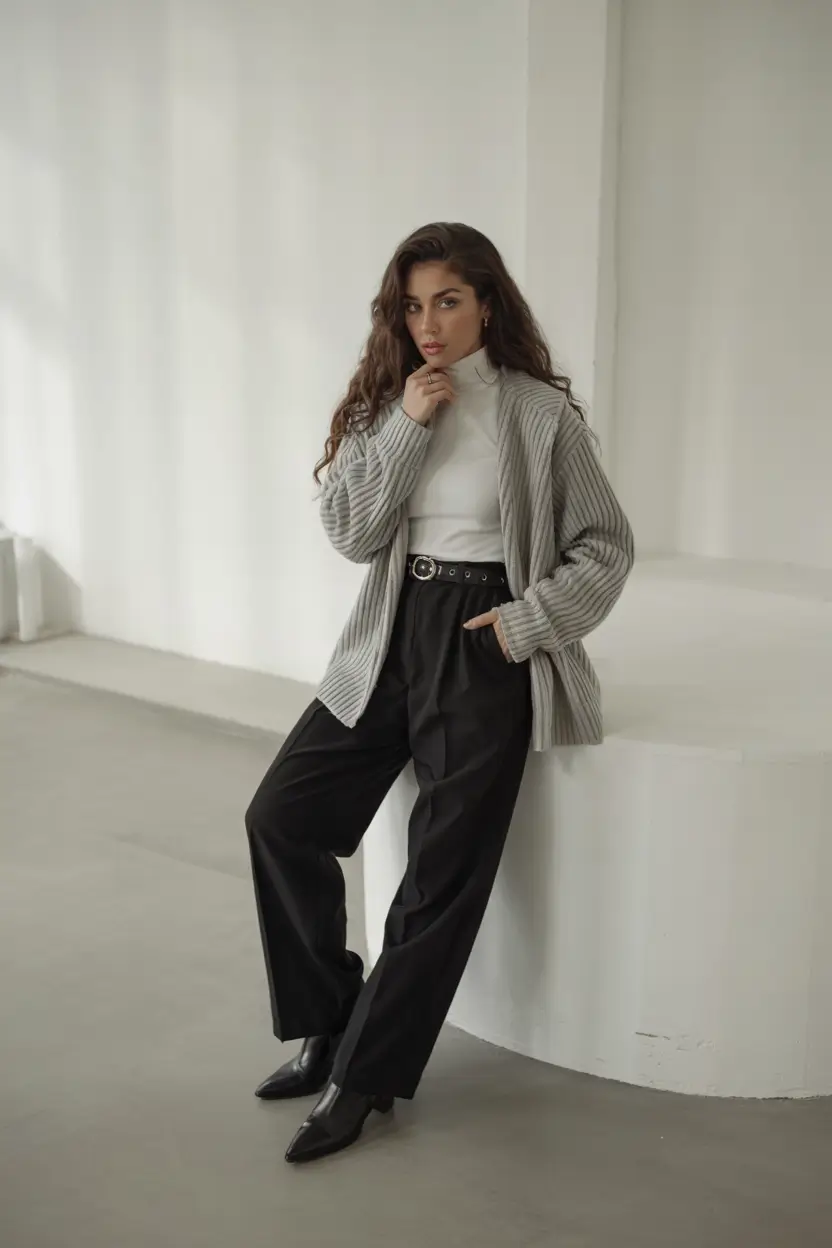 winter office outfits women Relaxed Cardigan Sophistication