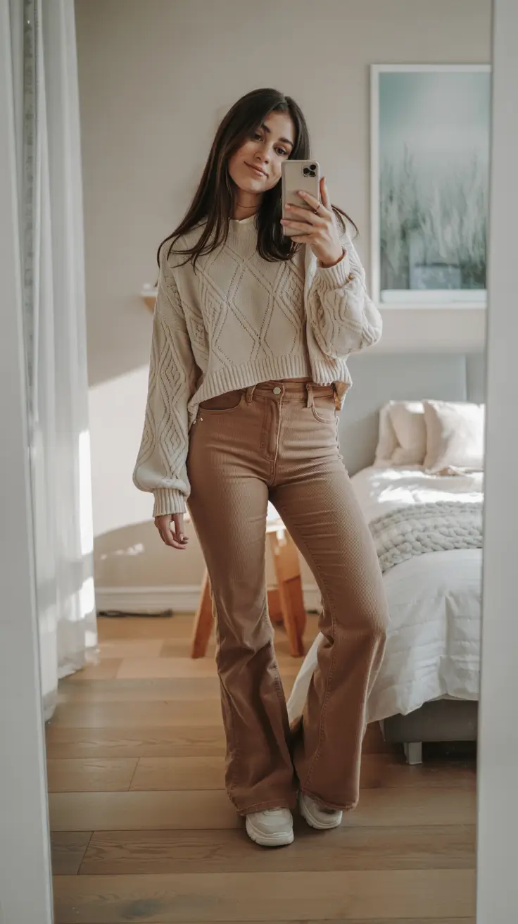 winter office outfits women Cozy Knit with Corduroy Pants
