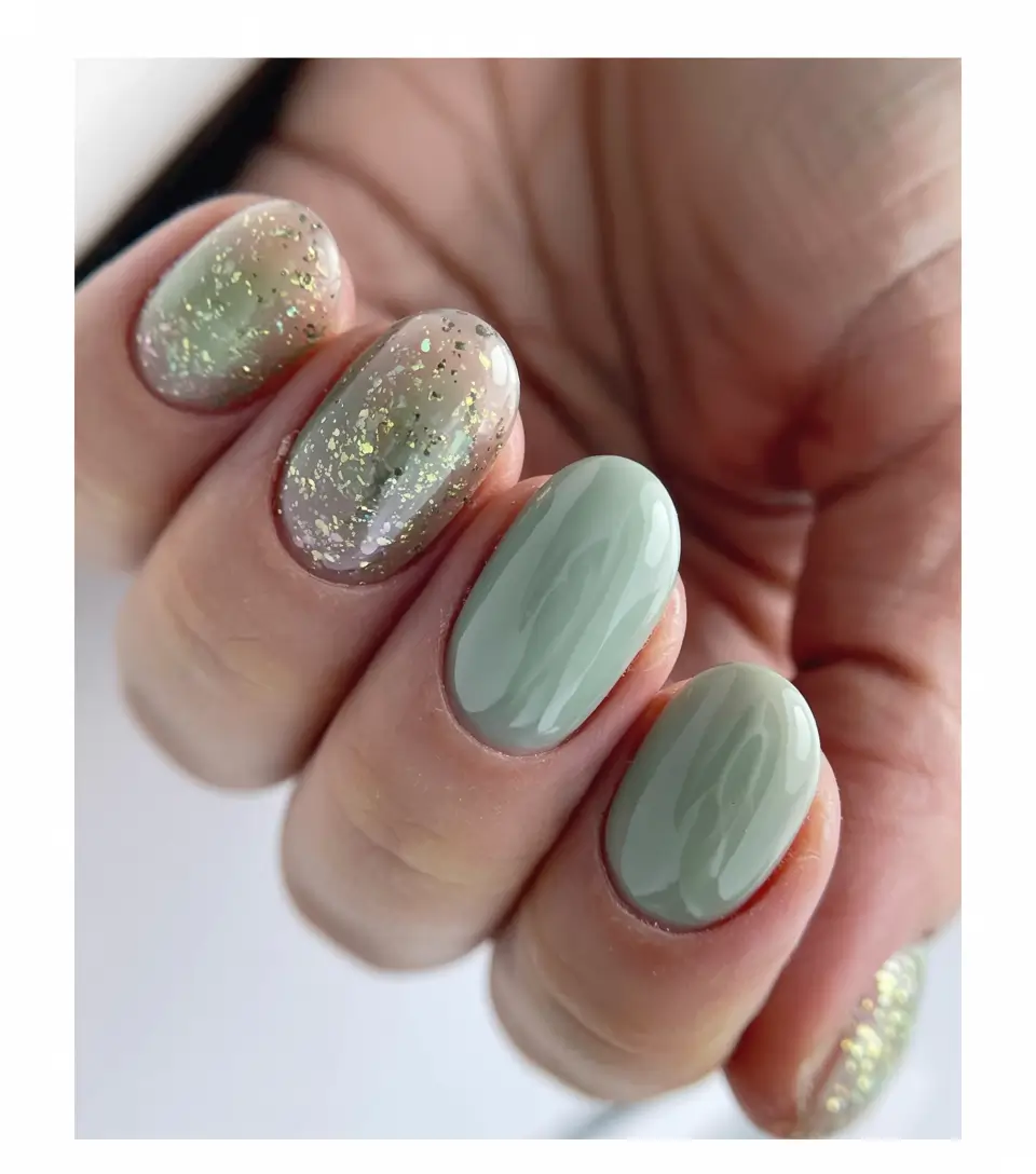 winter acrylic nails ideas muted sage calm