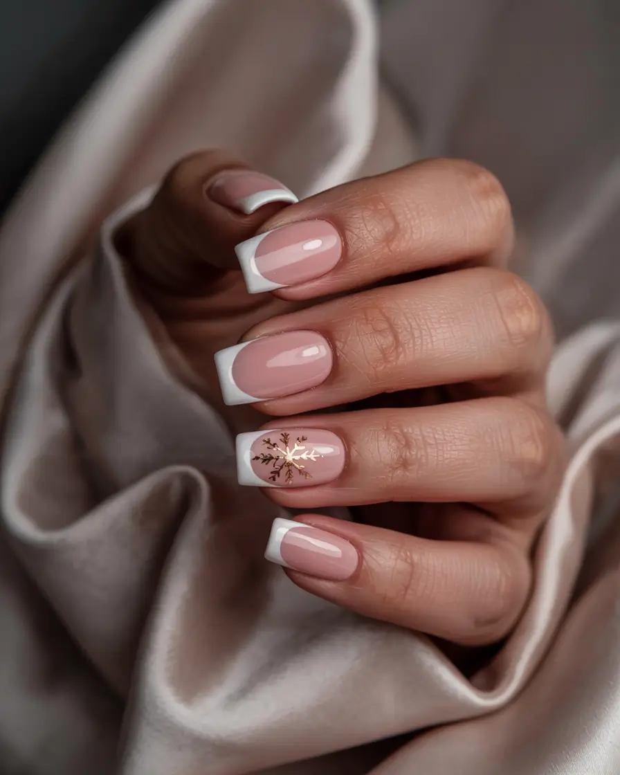 winter acrylic nails french tip golden flake french