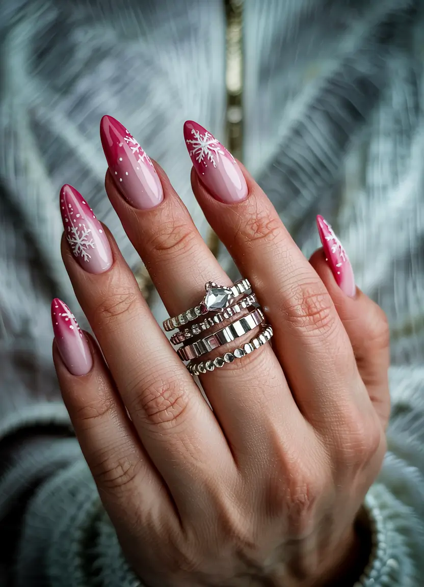 winter acrylic nails red crimson frost fade