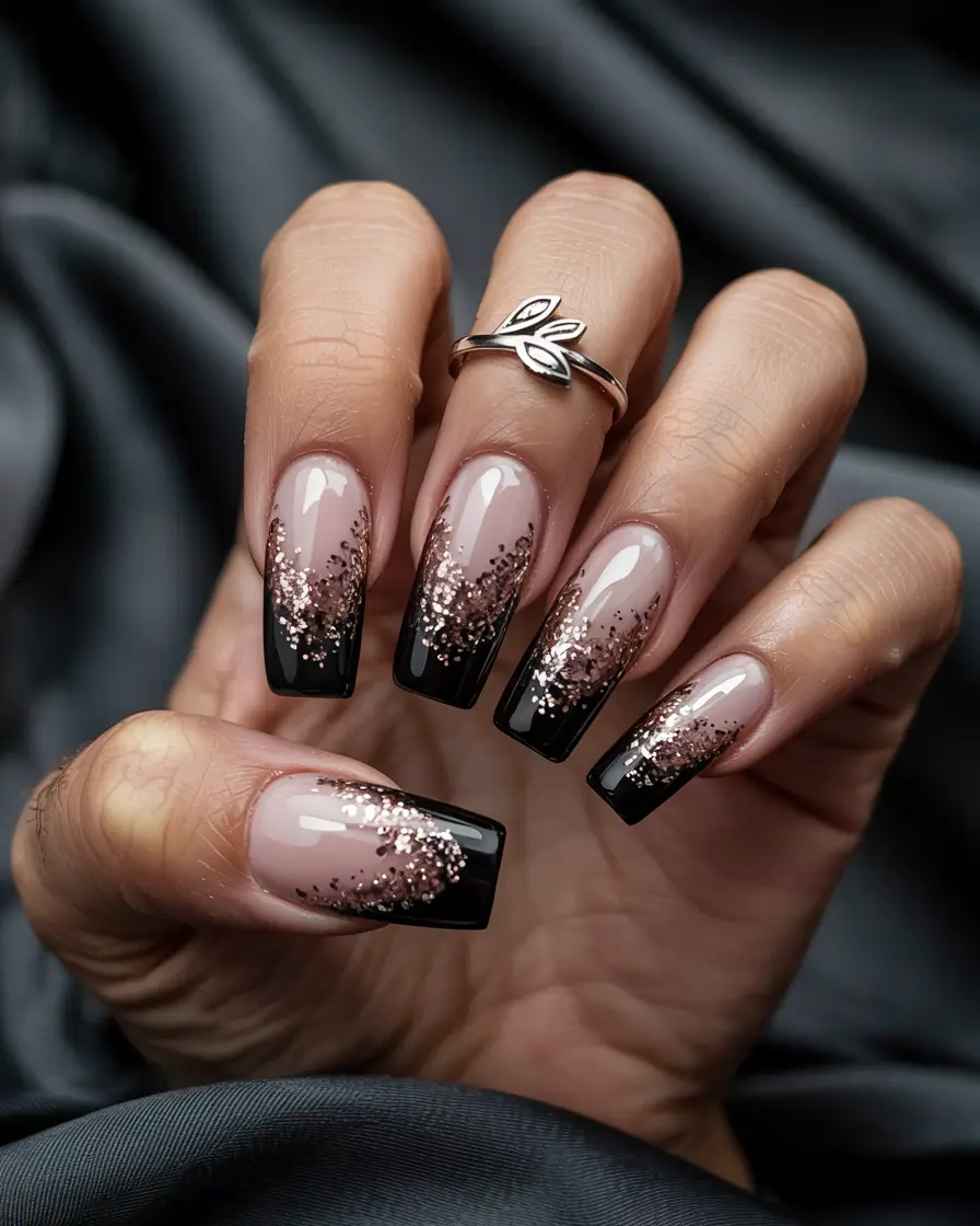 winter acrylic nails coffin black ice glam