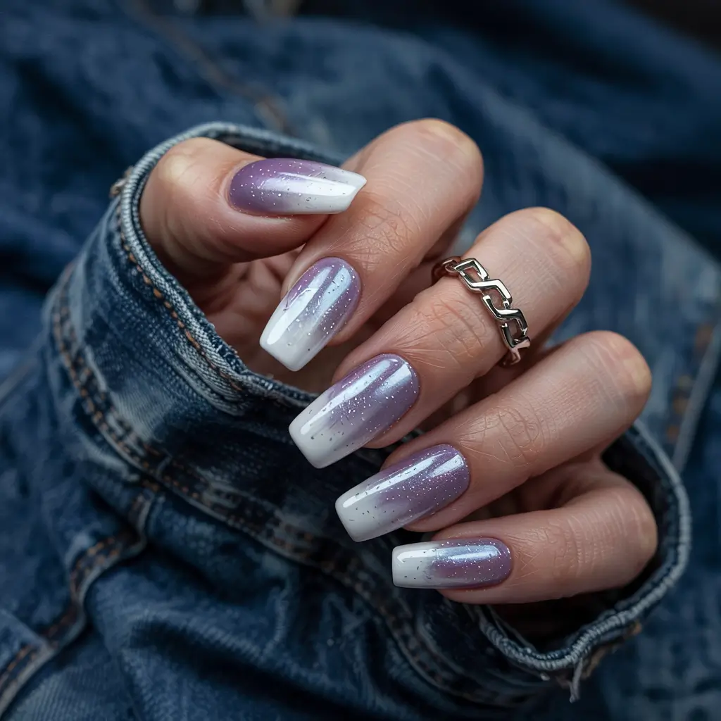 winter acrylic nails blue lavender frost ombre