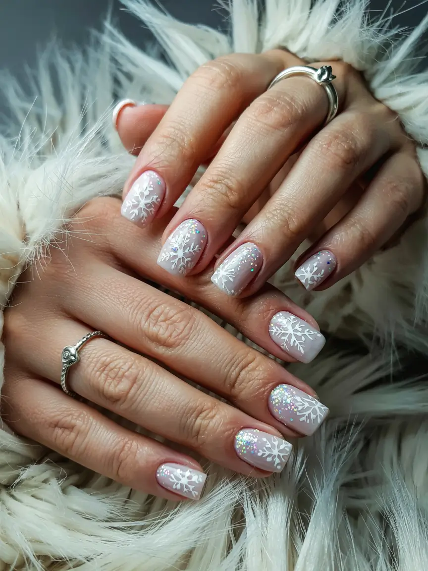 winter acrylic nails white frosted snowflake bliss