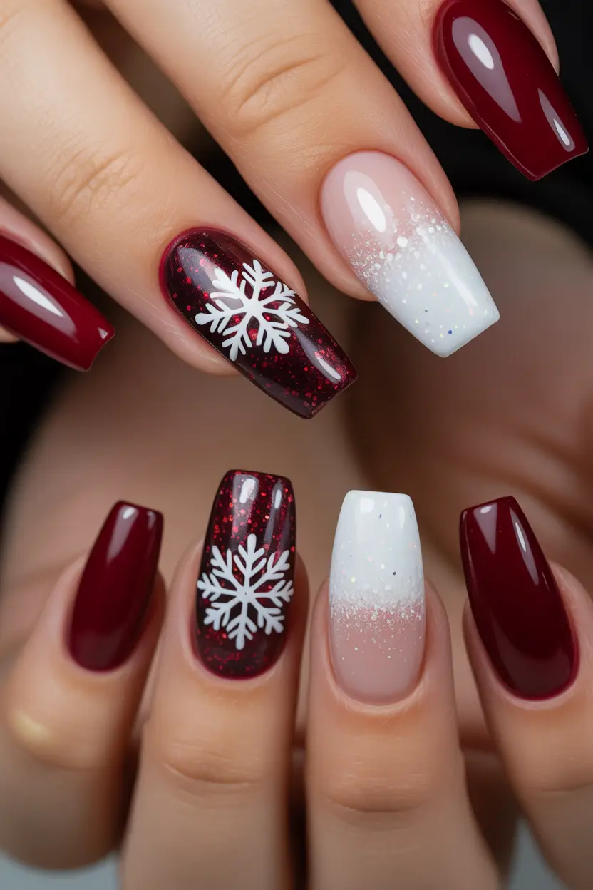 winter-acrylic-nails-designs-coffin-Crimson-Frost-Dream