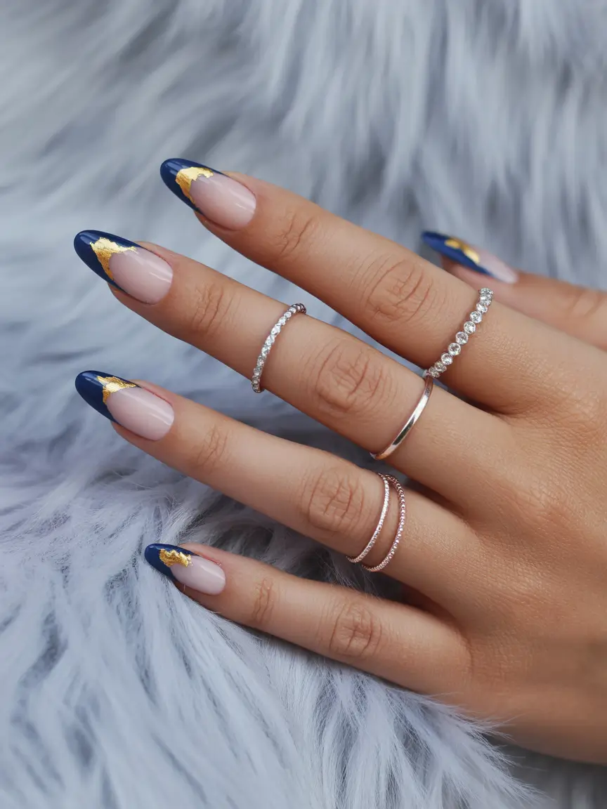 simple-almond-French-tip-Golden-Midnight-French