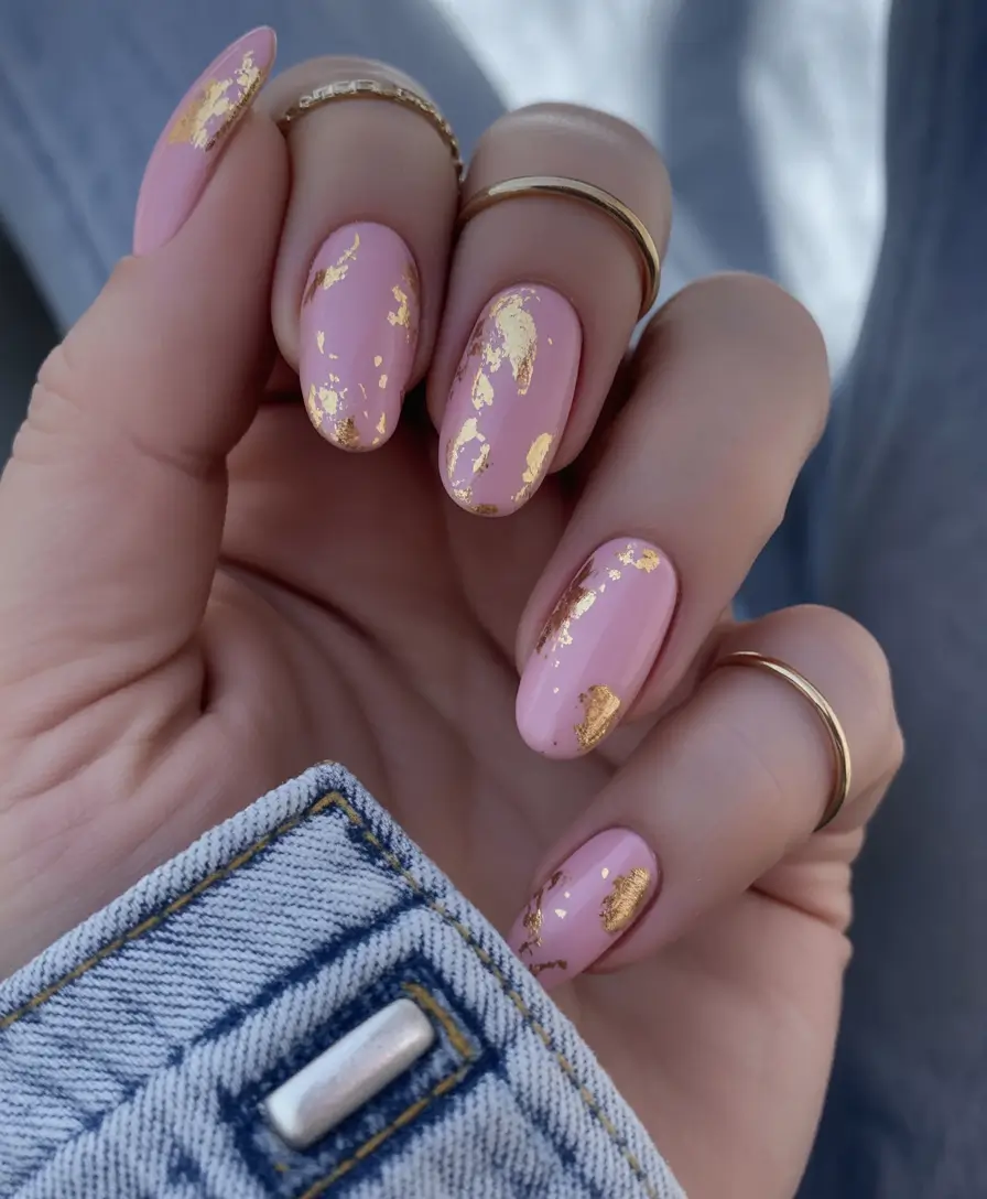 short-acrylic-nails-designs-winter-Rose-Gold-Snowdust