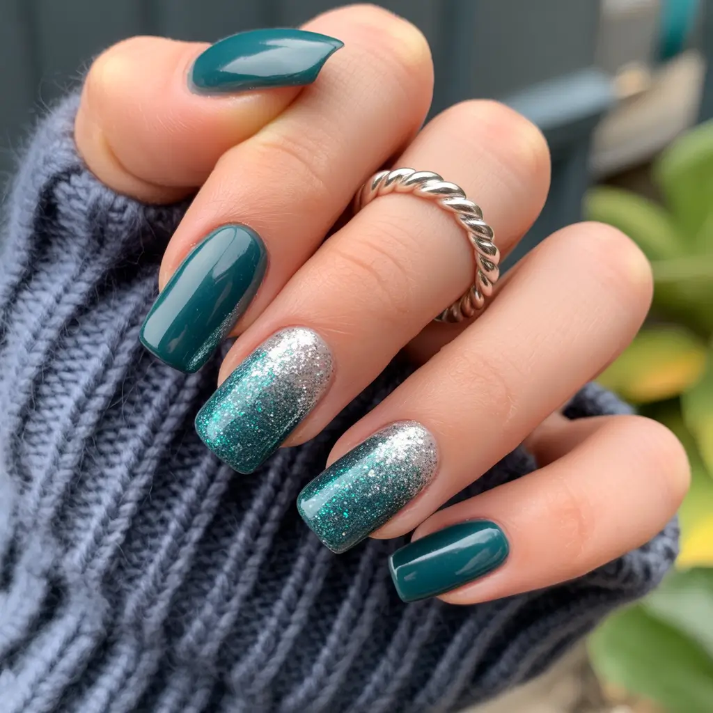 nails acrylic short design ideas winter Emerald Frost