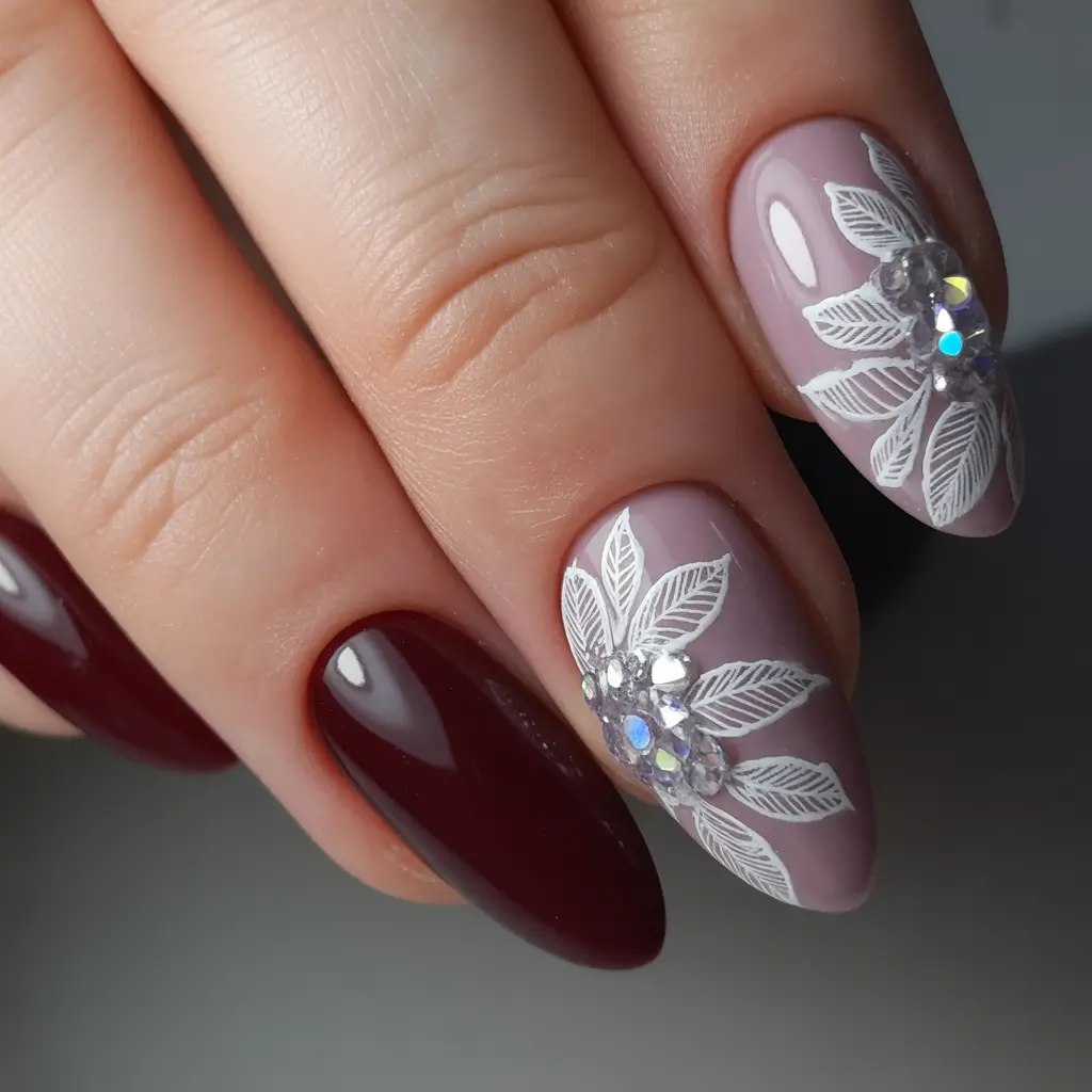 acrylic nails with design winter Velvet Bloom