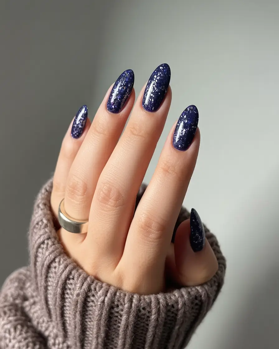 short acrylic nails winter design Starry Night