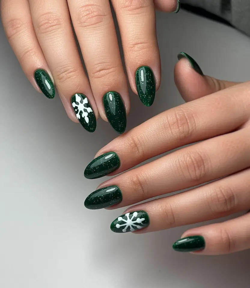 nails acrylic almond design winter Evergreen Whisper