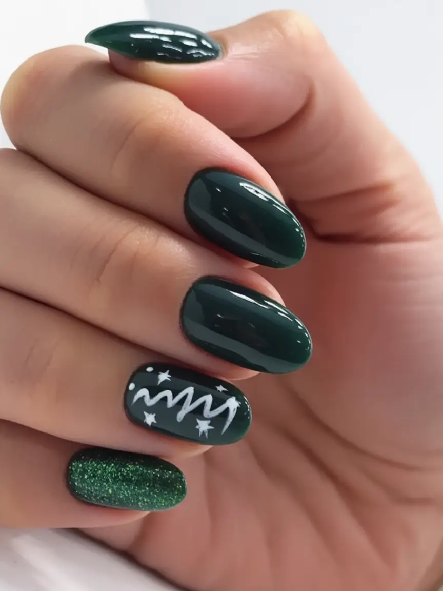 nails-acrylic-almond-design-winter-Emerald-Whispers