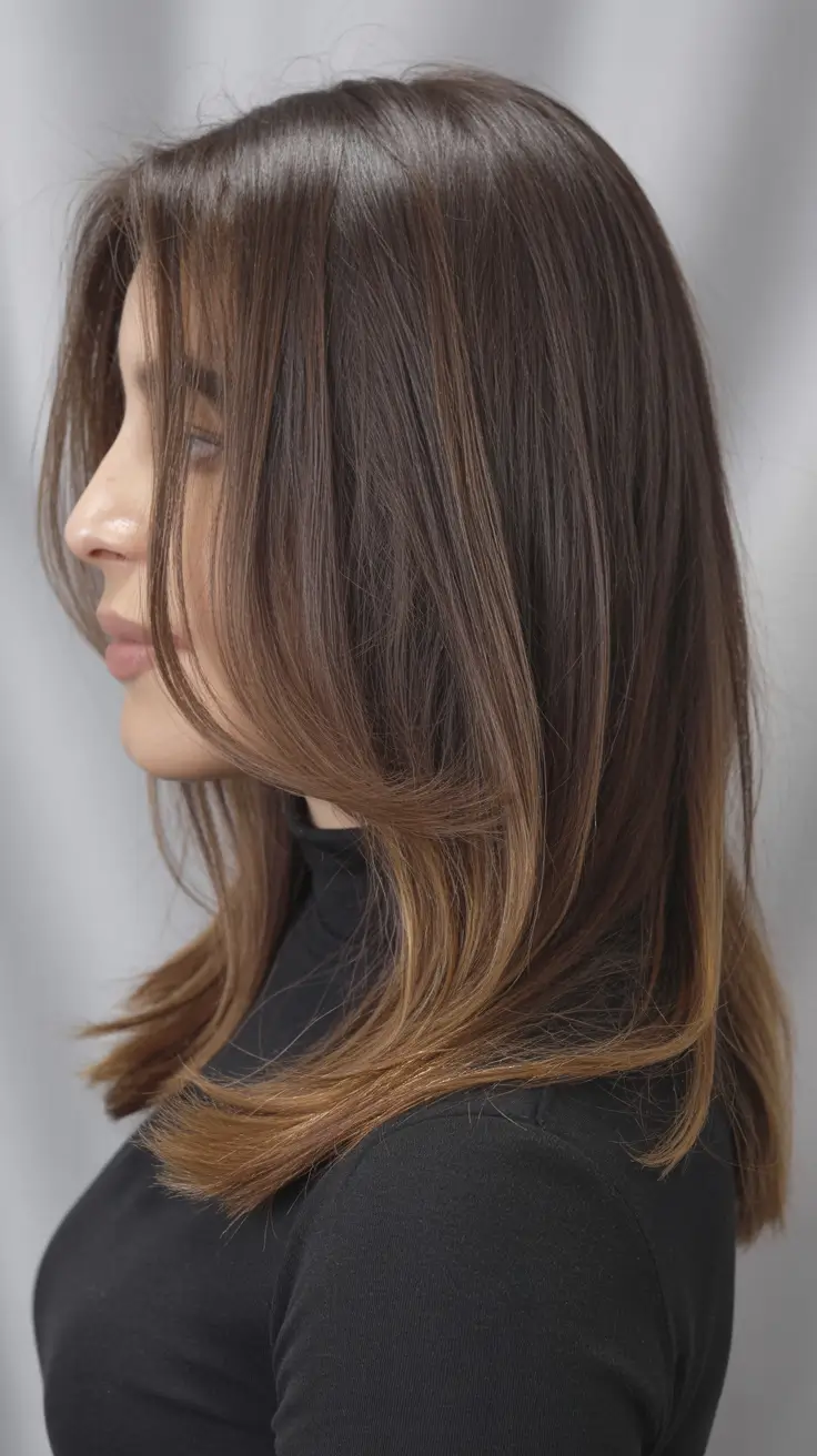 winter hair colors auburn Subtle Auburn Balayage on Straight Layers
