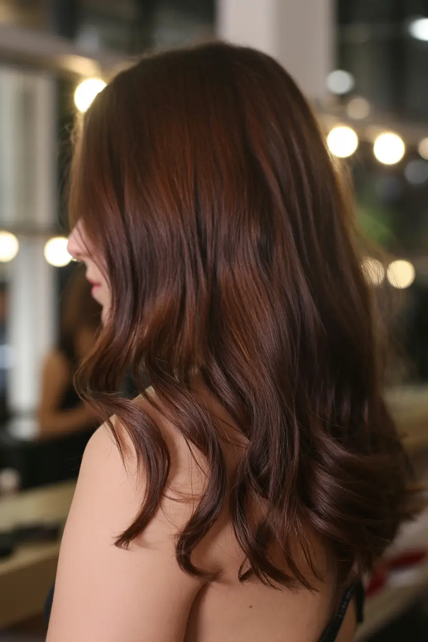 winter hair colors auburn Deep Auburn Waves for Winter Glow
