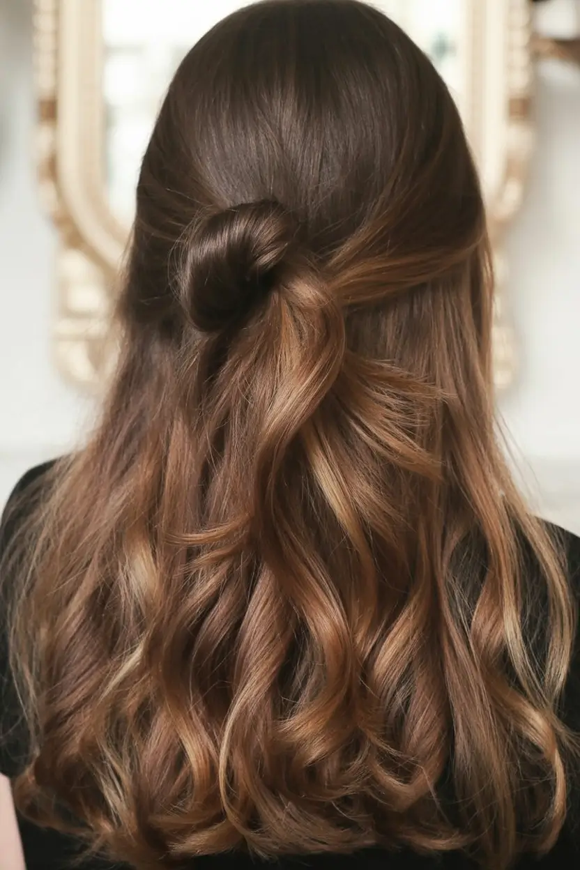 cute auburn hair colors Half-Up Auburn Elegance