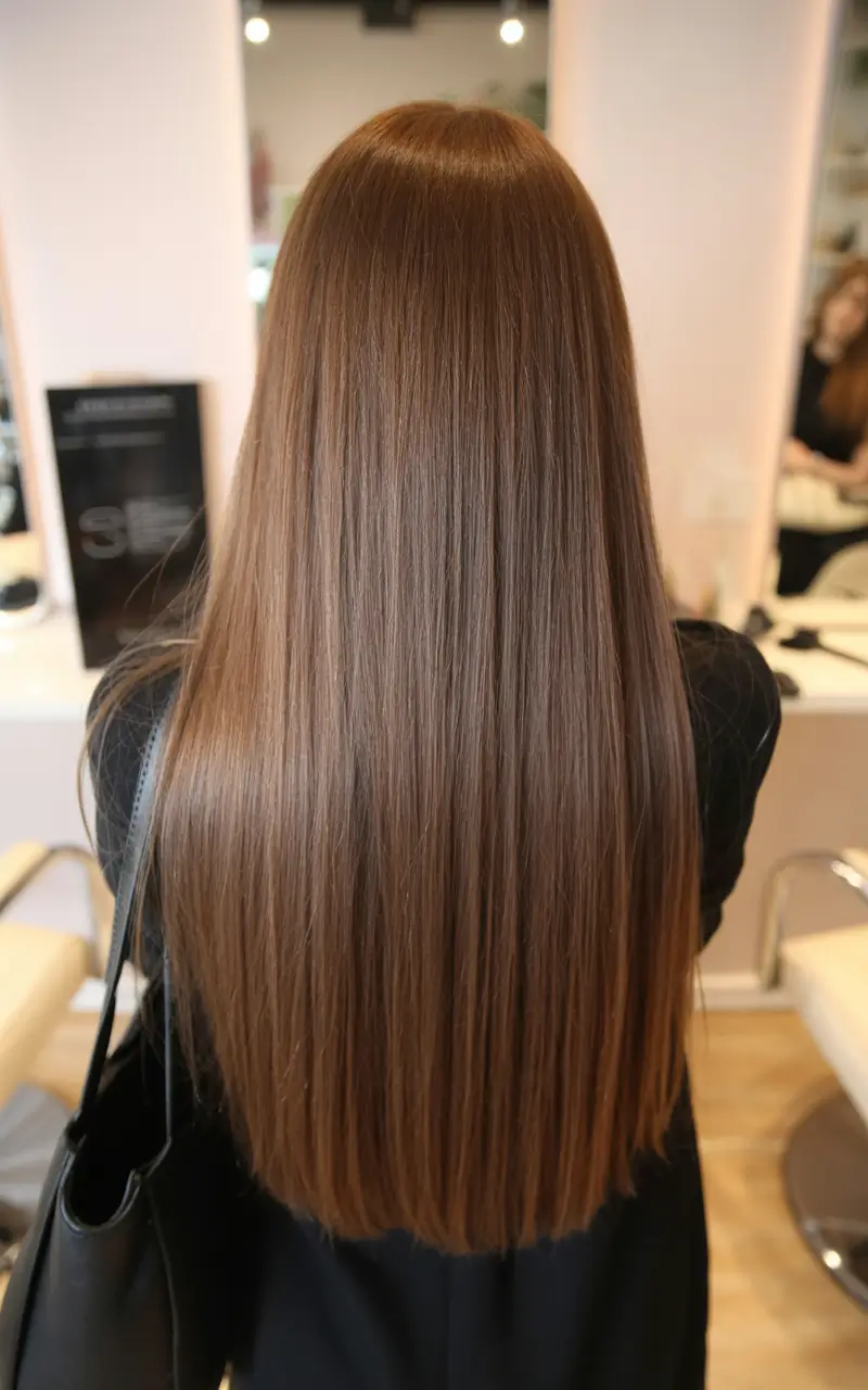 winter hair colors auburn Sleek Auburn-Brown Straight Finish