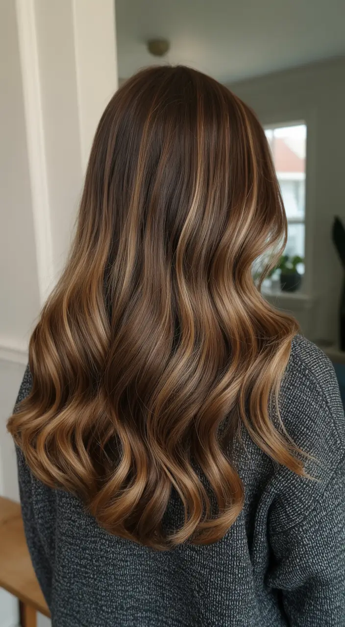 winter hair colors auburn Dimensional Auburn Brunette Waves
