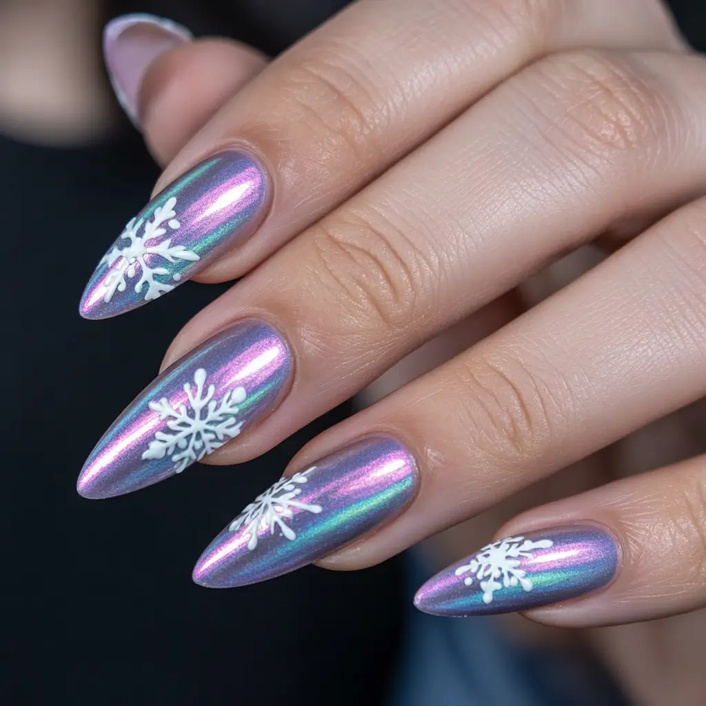 Best Gel Nails Christmas 2025 Holographic Snow Queen