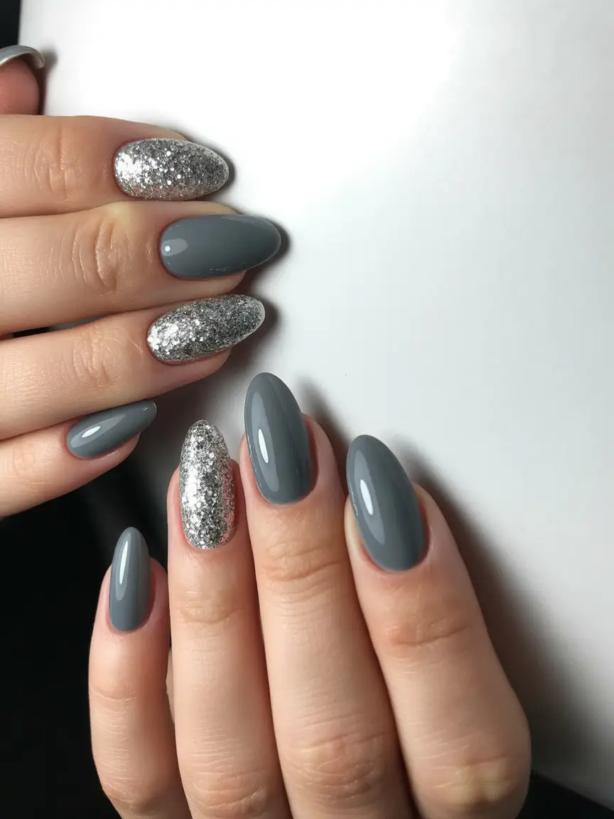 Best Gel Nails Christmas 2025 Smoky Silver Elegance
