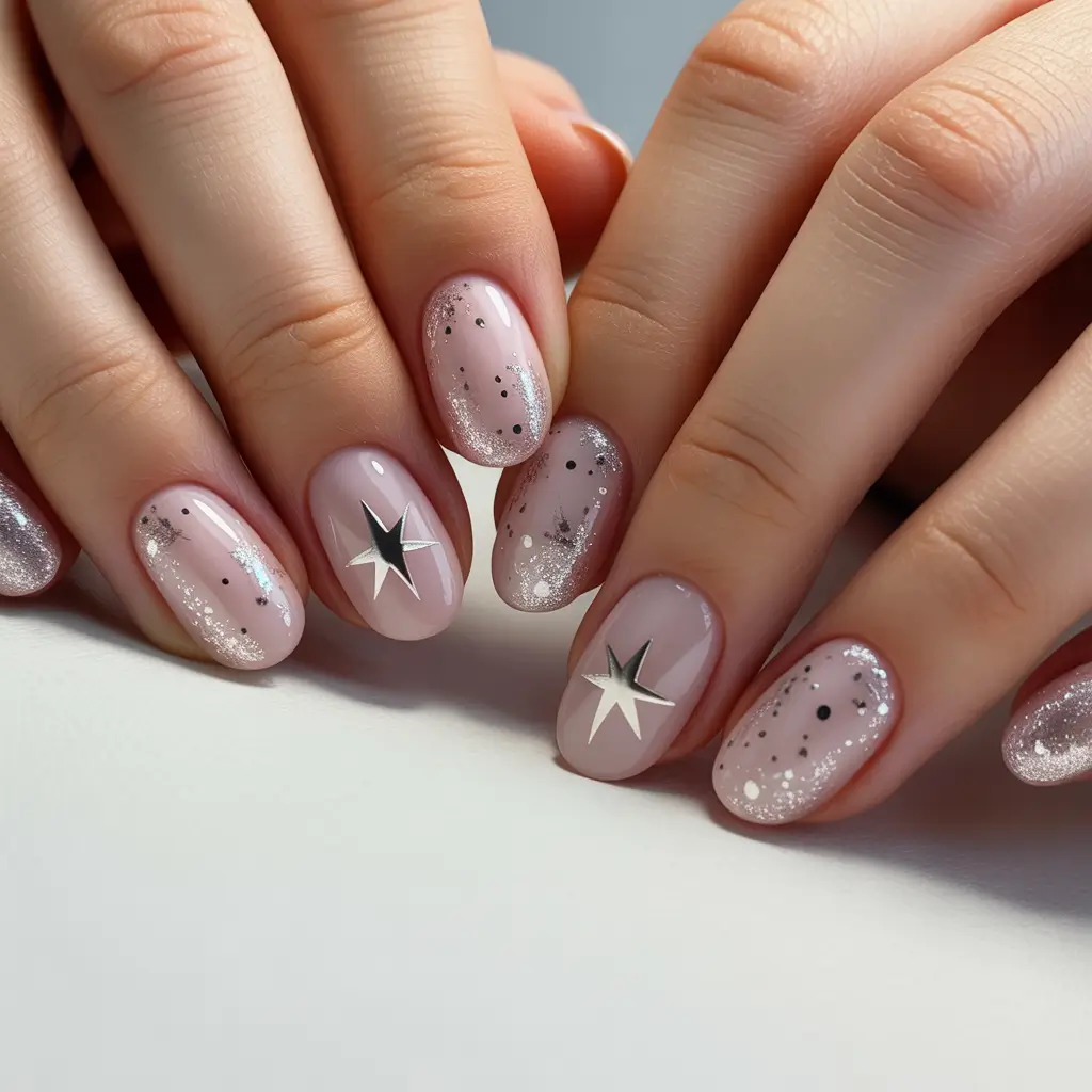 christmas gel nails designs Starry Blush Elegance