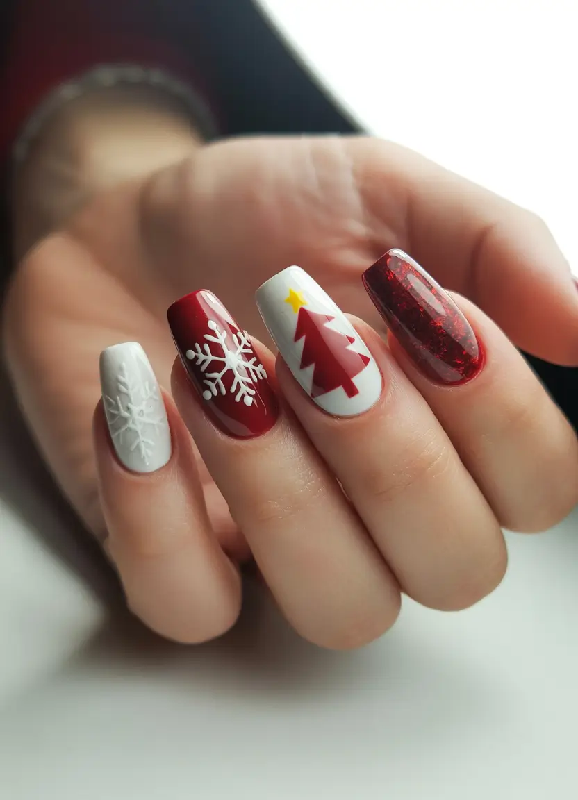christmas gel nails red Festive Red & White
