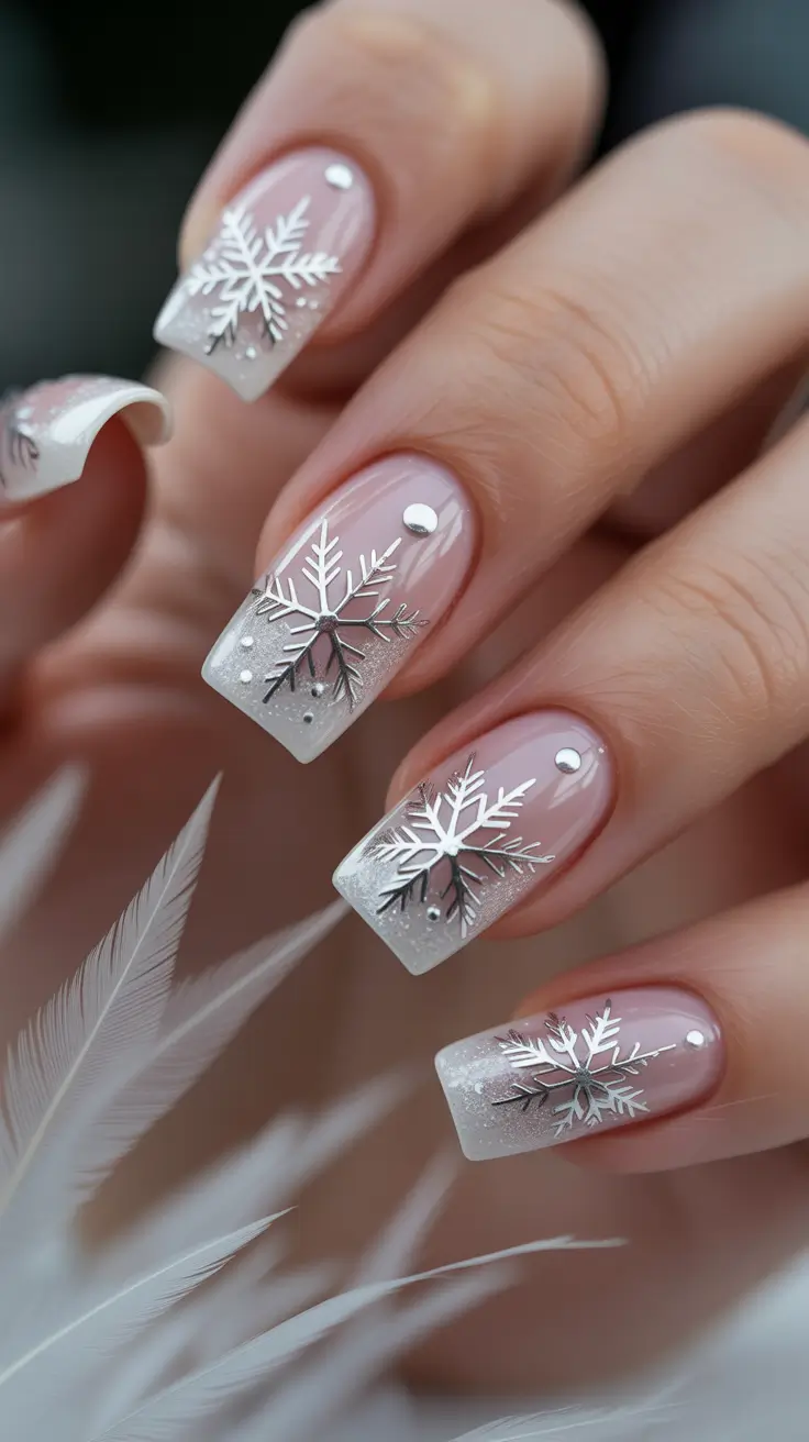 Best Gel Nails Christmas 2025 Silver Crystal French