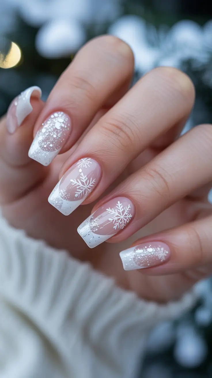 christmas gel nails designs simple short Frosted French Snow
