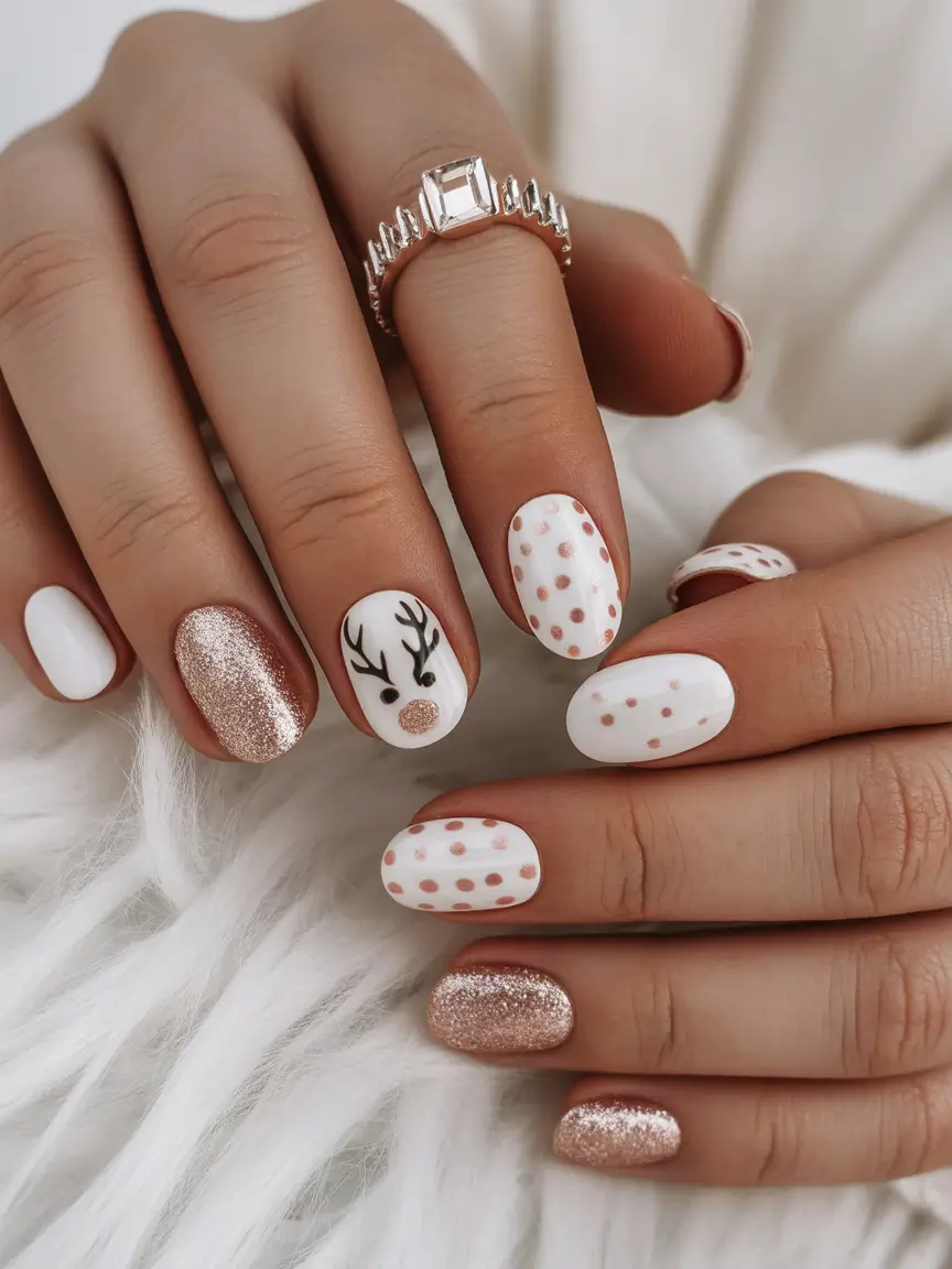 christmas gel nails designs short Rose Gold Reindeer