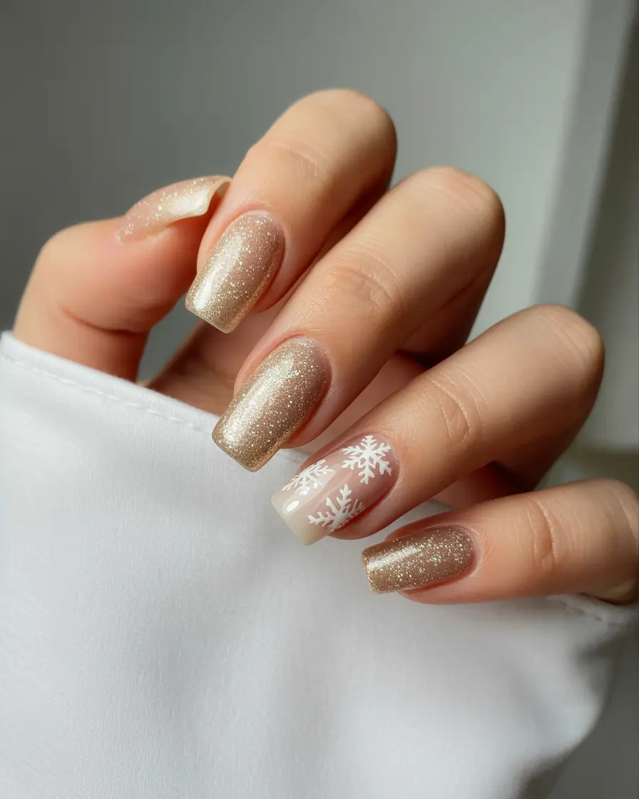 Best Gel Nails Christmas 2025 Golden Snowlight