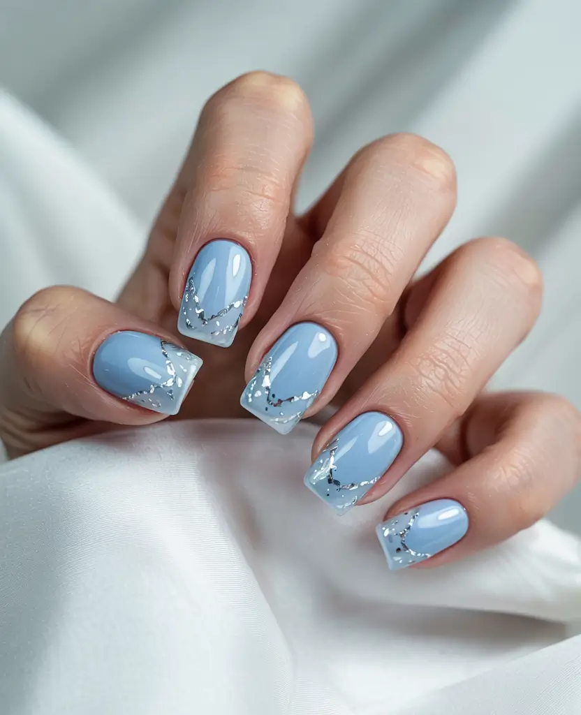 blue winter nails simple Frozen Edge: Silver-Lined Blue