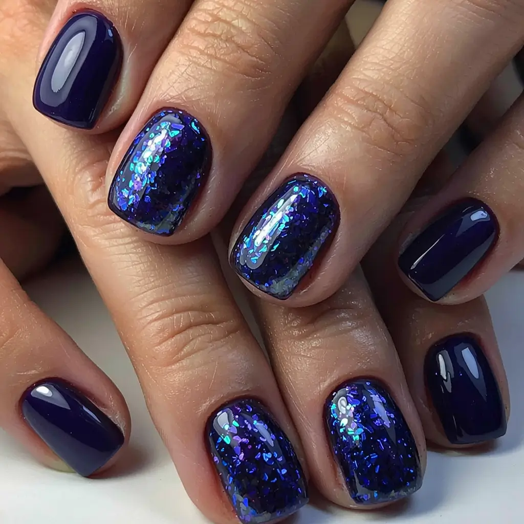 blue winter nails acrylic Cosmic Glitter: Electric Indigo Energy