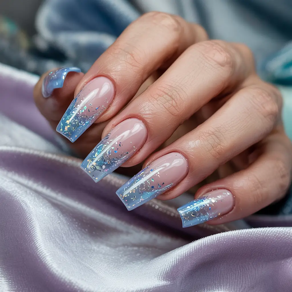 blue winter nails acrylic Iced Crystal Cascade