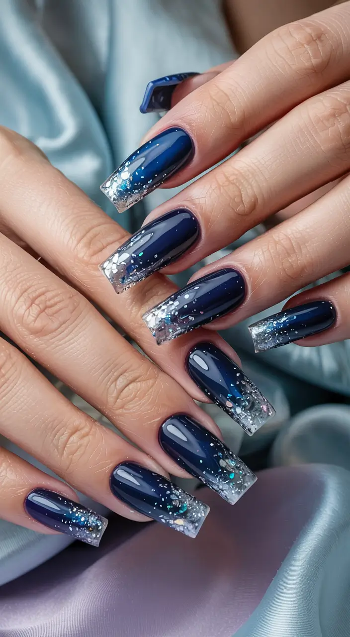 blue winter nails acrylic Glacial Galaxy
