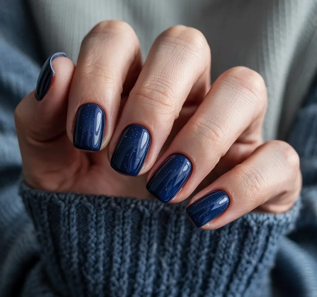 blue winter nails short Velvet Indigo Calm