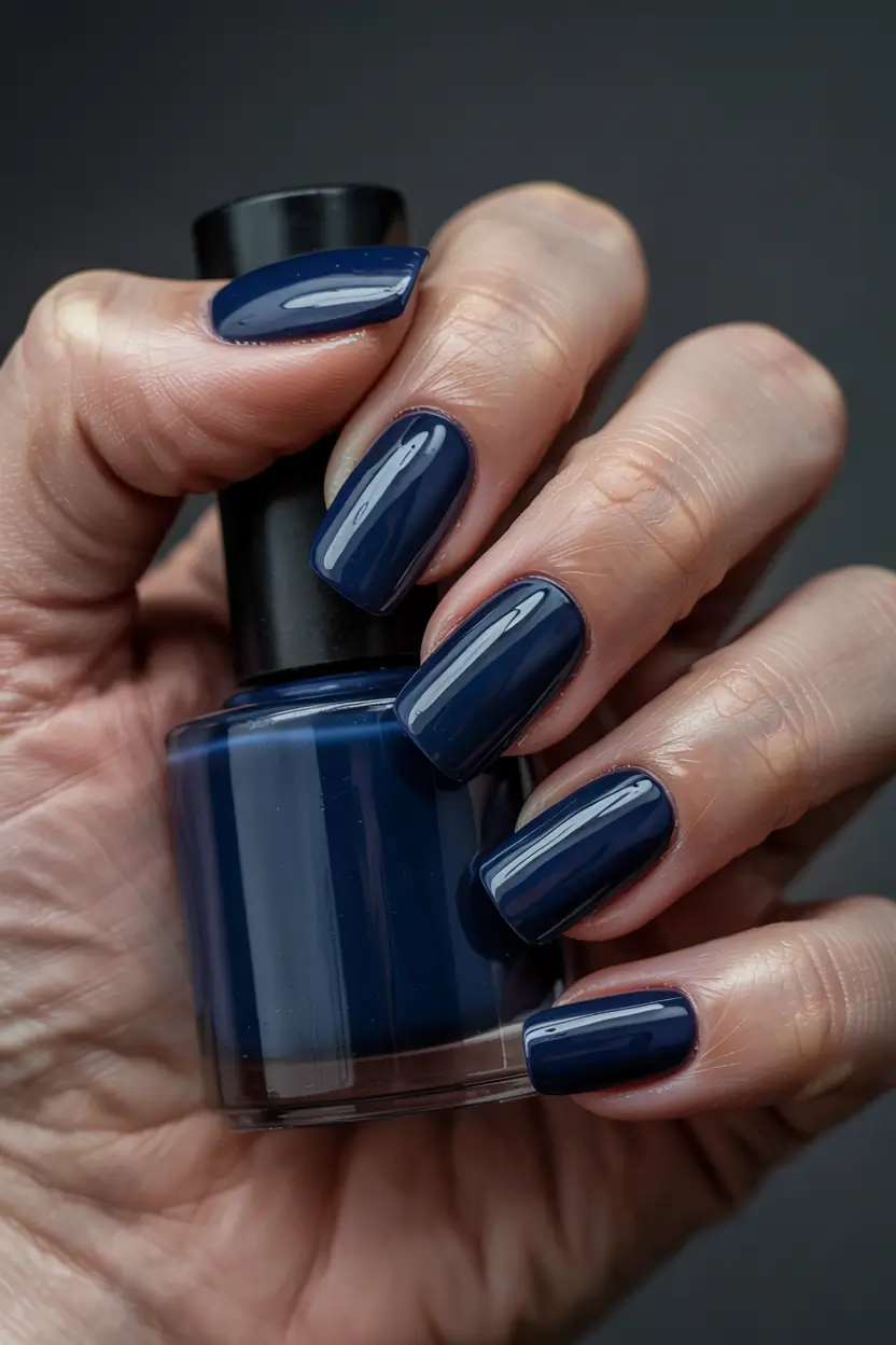blue winter nails simple Royal Depth: Classic Navy Elegance