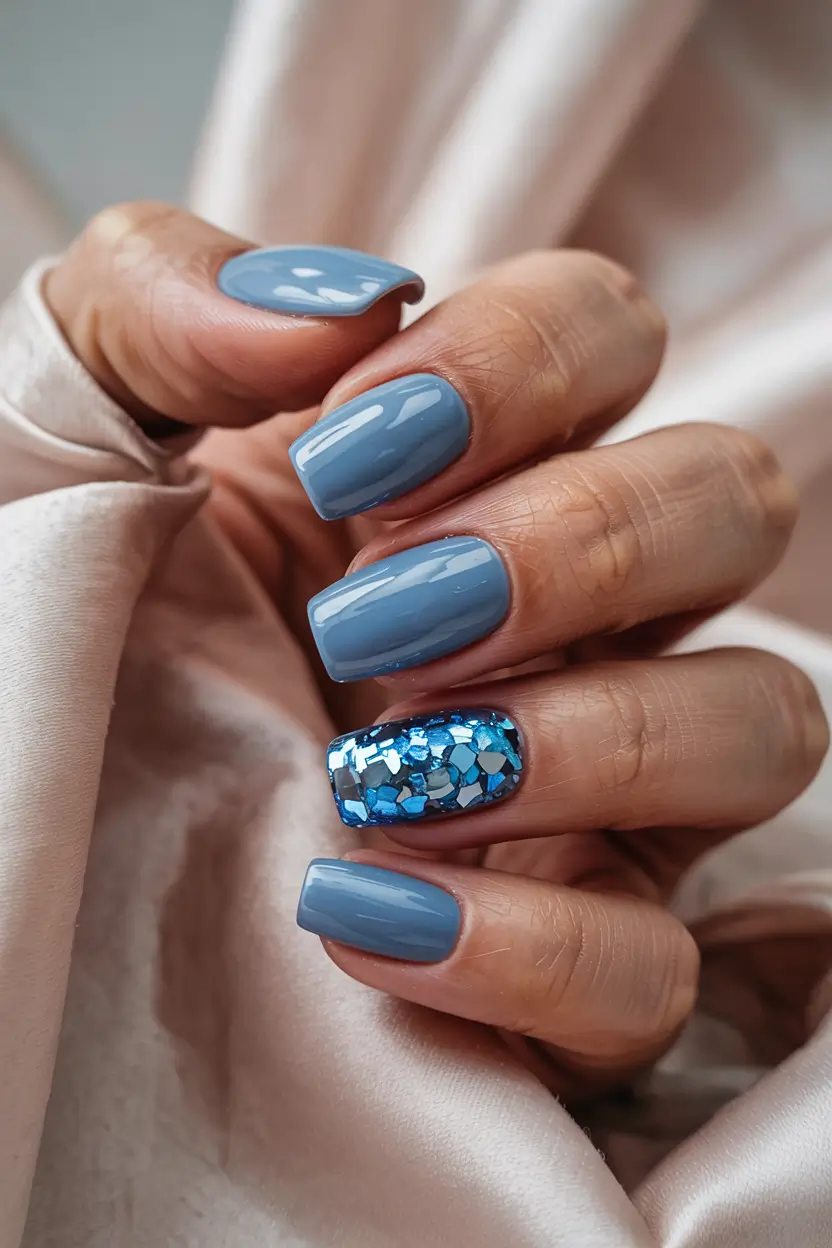 blue winter nails almond Frozen Luxe: Blue Glitter Accent