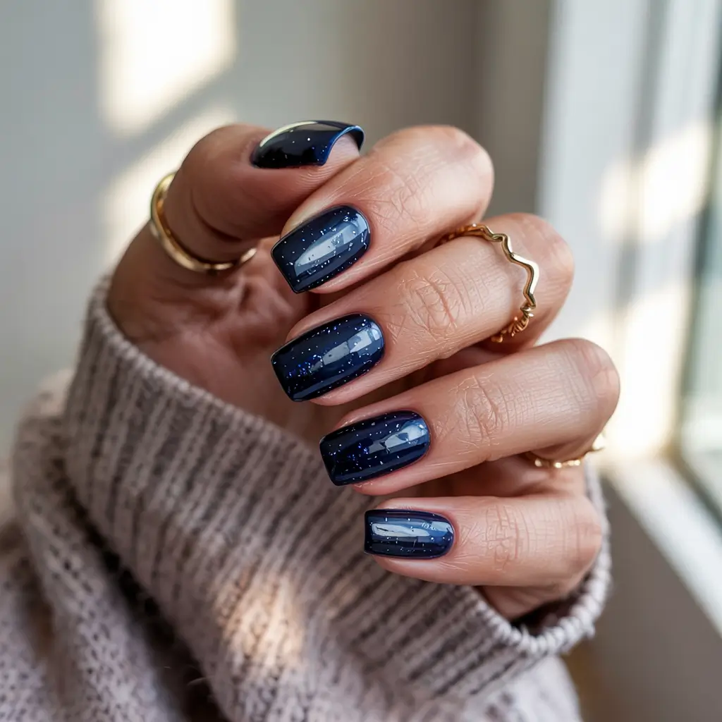 blue winter nails simple Starry Night Minimalism
