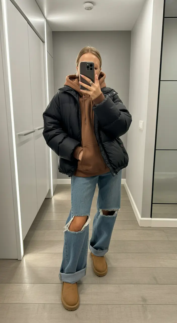 new york in december outfits casual Urban Ease with a Puffy Twist