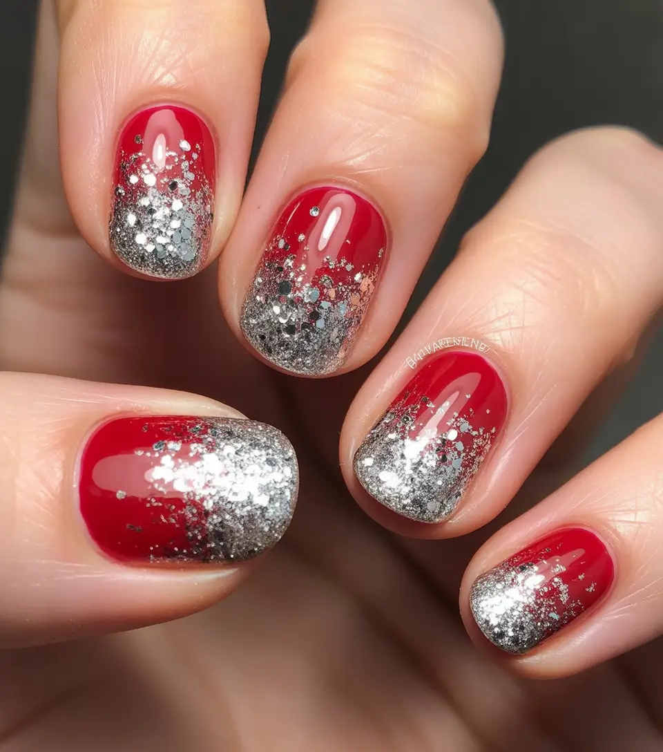 Christmas nails 2025 Silver Frost on Red Velvet