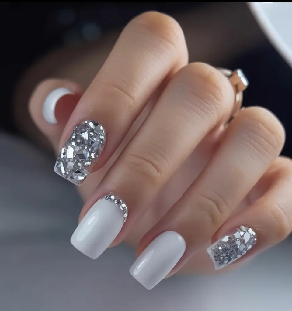 Christmas nails 2025 Crystal White Luxe